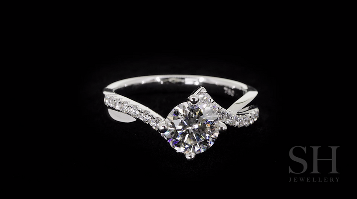Modern 4-Claw Engagement Ring with Offset Band - W0017 (Lab Grown)