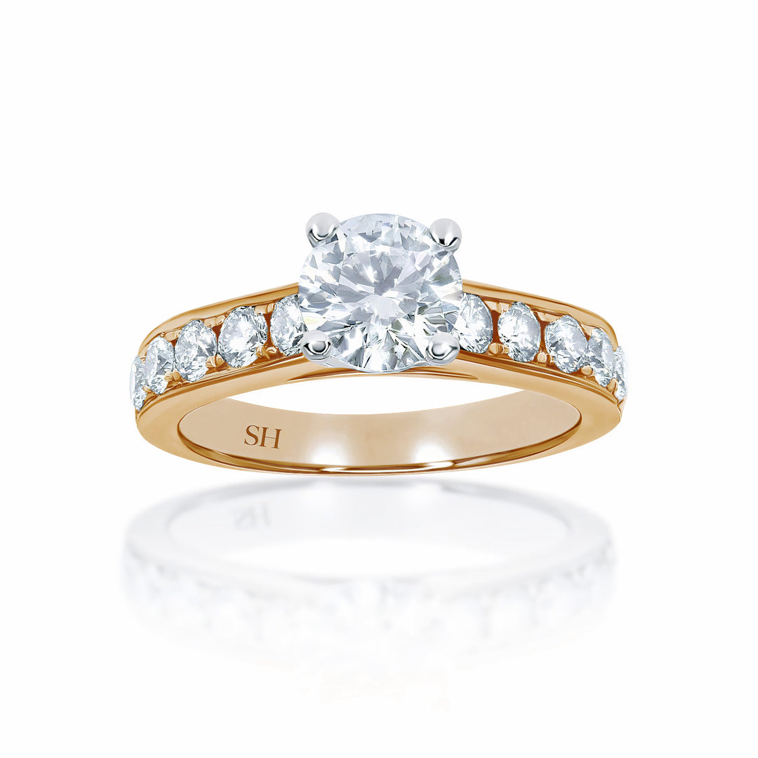 Modern 4-Claw Engagement Ring with Grain Set Diamond Band - W0019 (Lab Grown)
