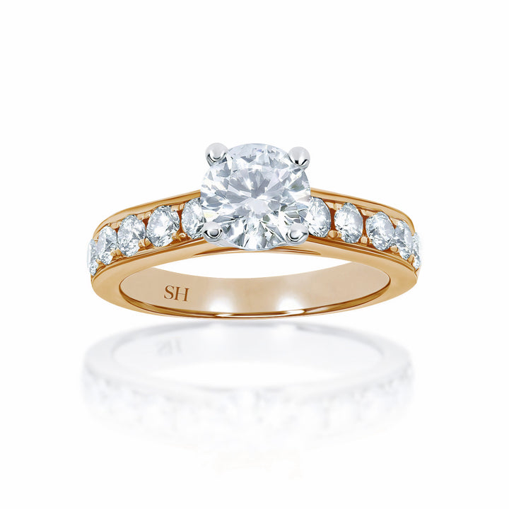 Modern 4-Claw Engagement Ring with Grain Set Diamond Band - W0019 (Lab Grown)