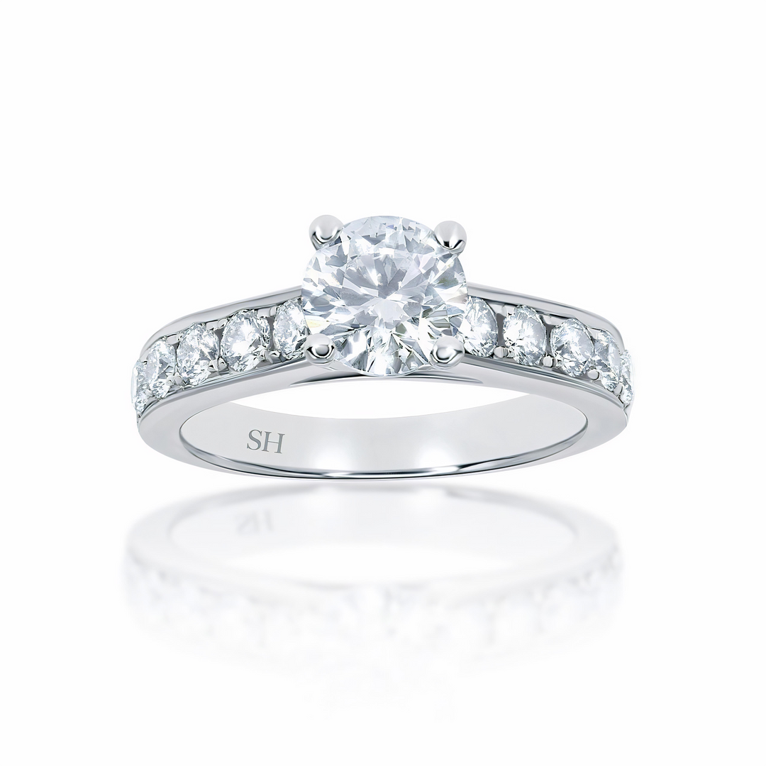 Modern 4-Claw Engagement Ring with Grain Set Diamond Band - W0019 (Lab Grown)