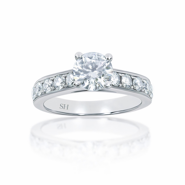 Modern 4-Claw Engagement Ring with Grain Set Diamond Band - W0019 (Lab Grown)