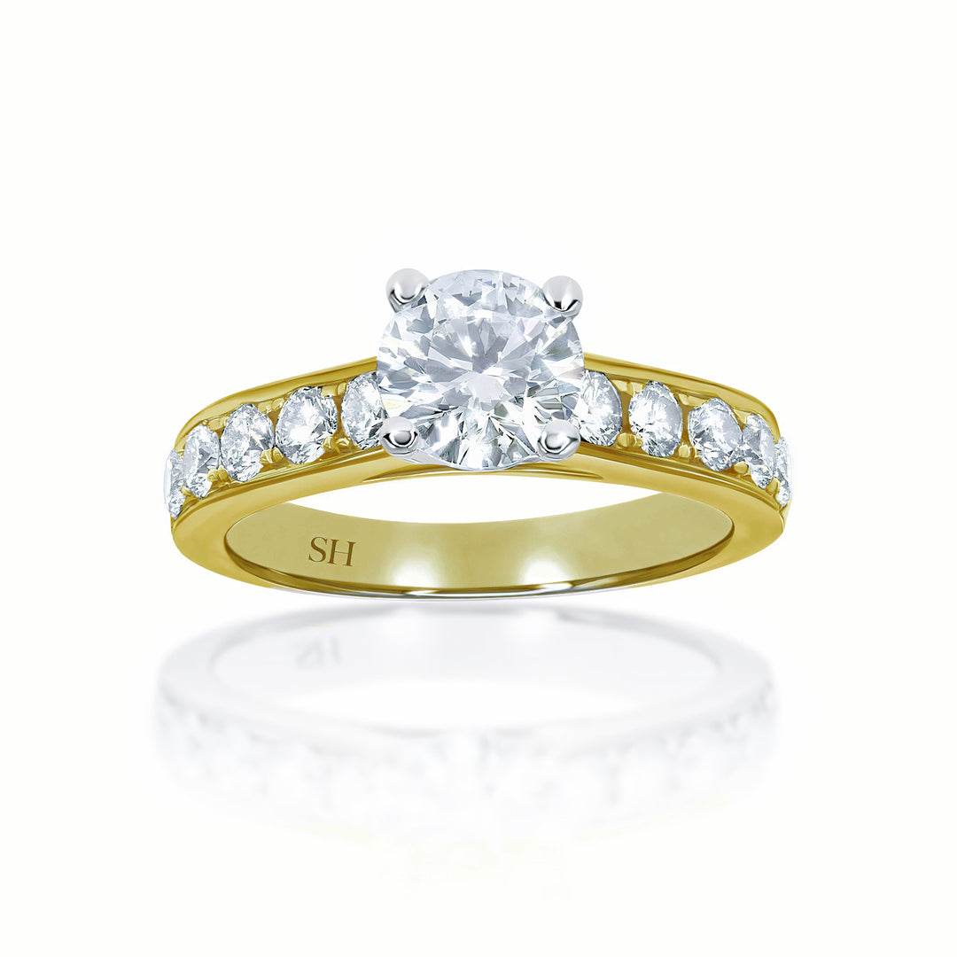 Modern 4-Claw Engagement Ring with Grain Set Diamond Band - W0019 (Lab Grown)
