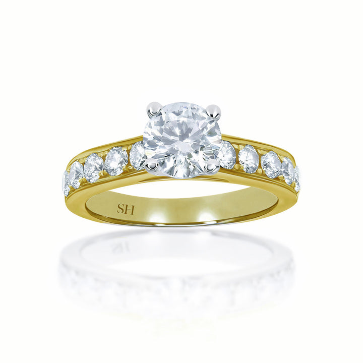 Modern 4-Claw Engagement Ring with Grain Set Diamond Band - W0019 (Lab Grown)