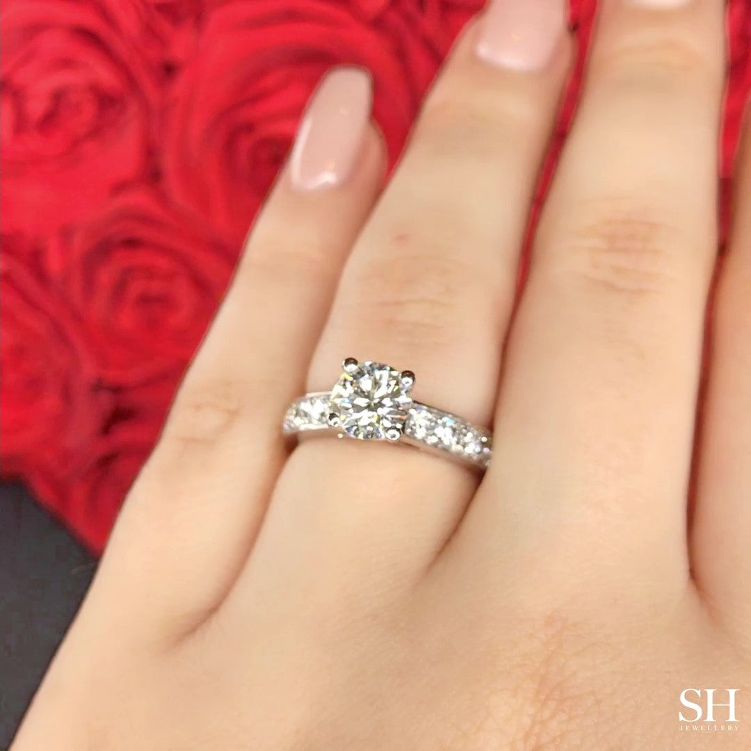 Modern 4-Claw Engagement Ring with Grain Set Diamond Band - W0019 (Lab Grown)