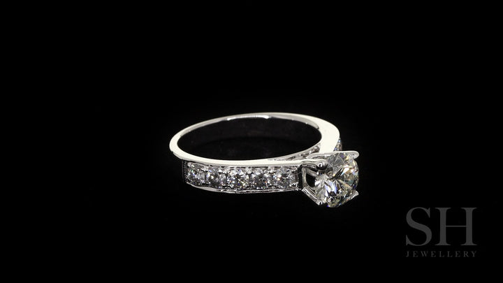 Modern 4-Claw Engagement Ring with Grain Set Diamond Band - W0019 (Lab Grown)
