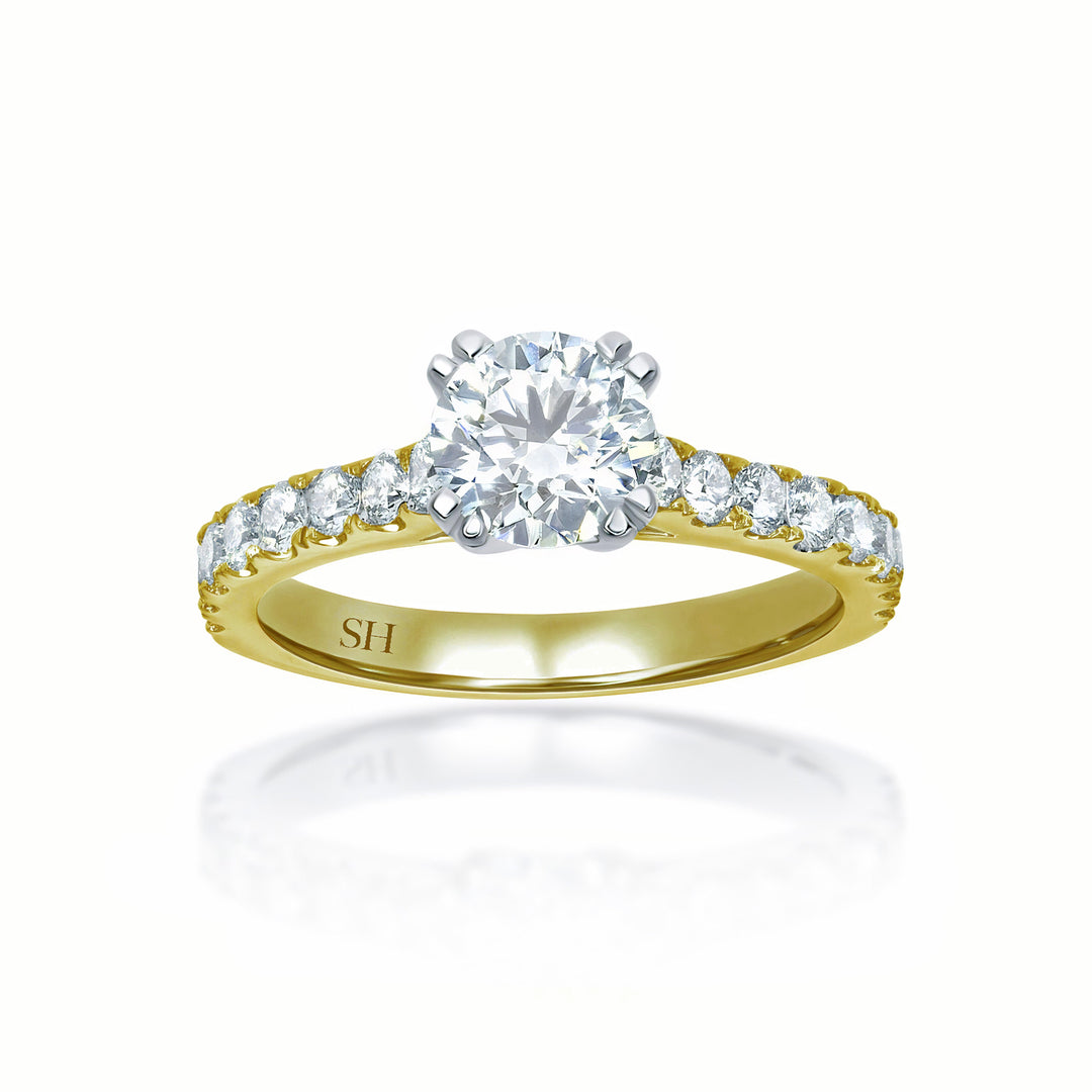 Classic engagement ring with 4-Claw double prong tips and pavé set band - W0020 (Lab Grown)