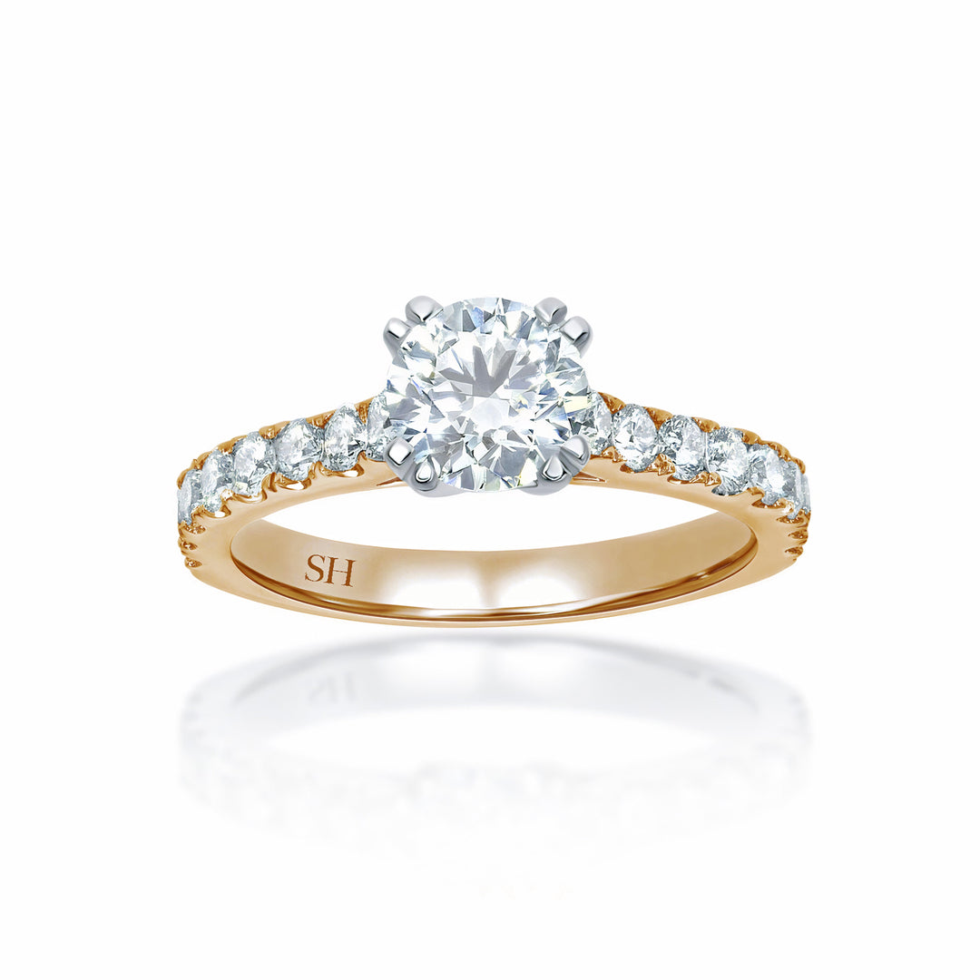 Classic engagement ring with 4-Claw double prong tips and pavé set band - W0020 (Lab Grown)