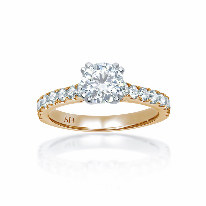Classic engagement ring with 4-Claw double prong tips and pavé set band - W0020 (Lab Grown)
