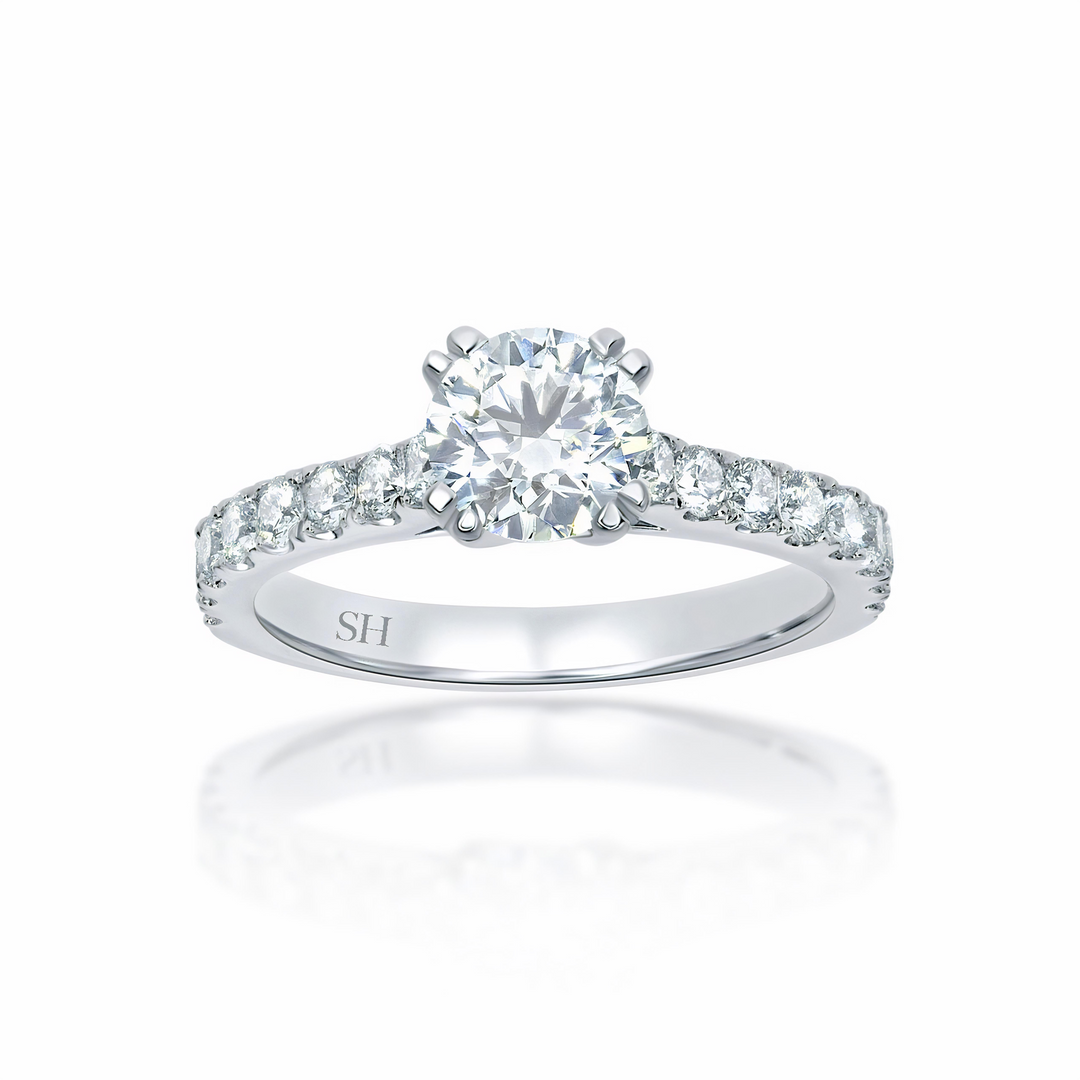 Classic engagement ring with 4-Claw double prong tips and pavé set band - W0020 (Lab Grown)