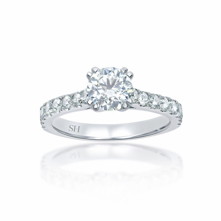 Classic engagement ring with 4-Claw double prong tips and pavé set band - W0020 (Lab Grown)