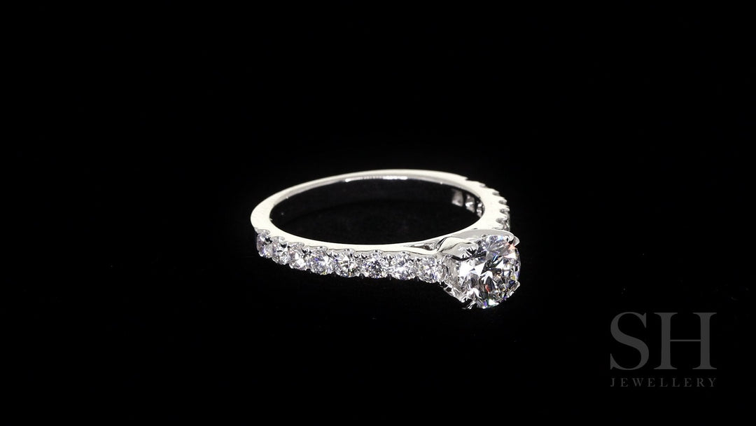 Classic engagement ring with 4-Claw double prong tips and pavé set band - W0020 (Lab Grown)