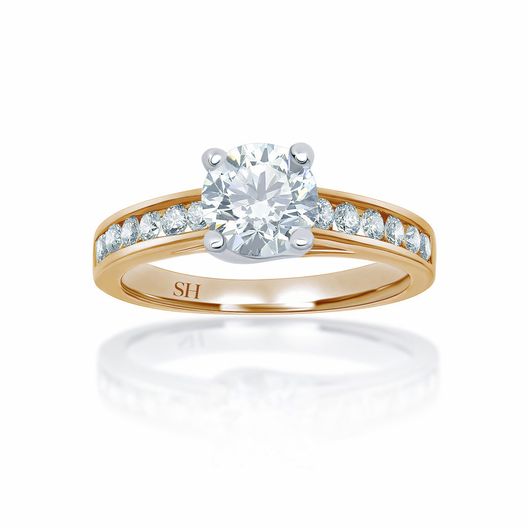 Modern 4-Claw engagement ring with channel set diamond band - W0022 (Lab Grown)