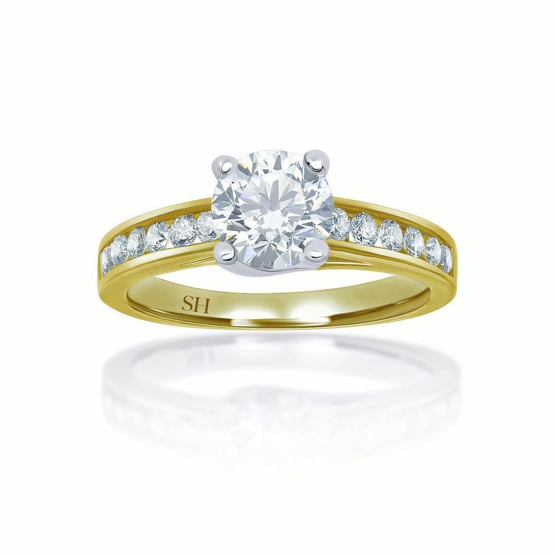 Modern 4-Claw engagement ring with channel set diamond band - W0022 (Lab Grown)
