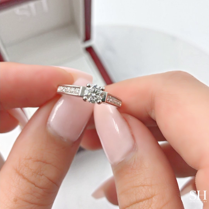 Modern 4-Claw engagement ring with channel set diamond band - W0022 (Lab Grown)