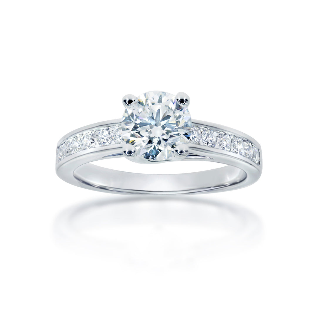 Modern 4-Claw engagement ring with channel set diamond band - W0022 (Lab Grown)