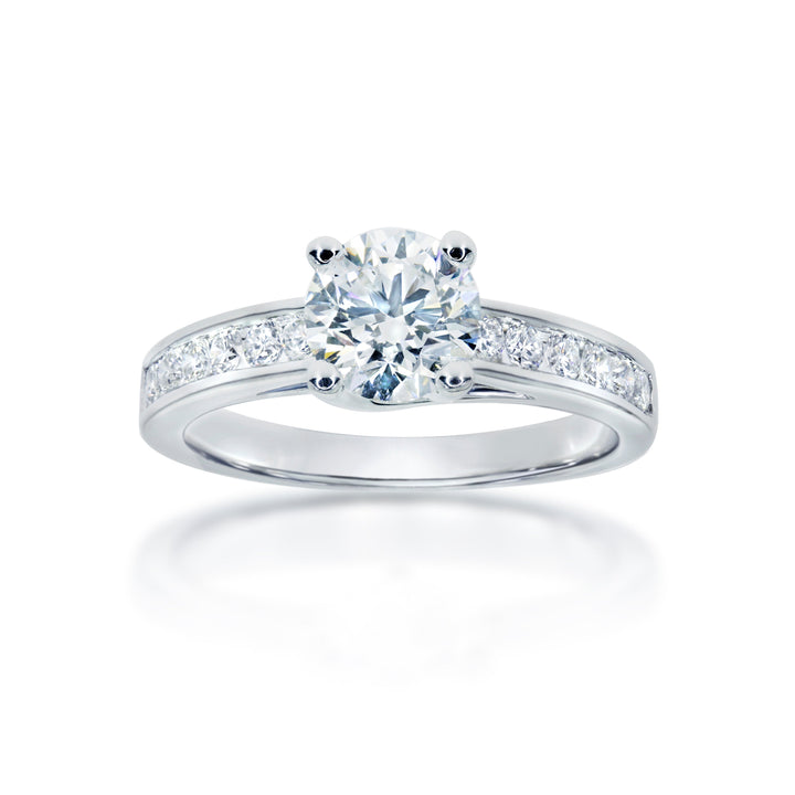 Modern 4-Claw engagement ring with channel set diamond band - W0022 (Lab Grown)