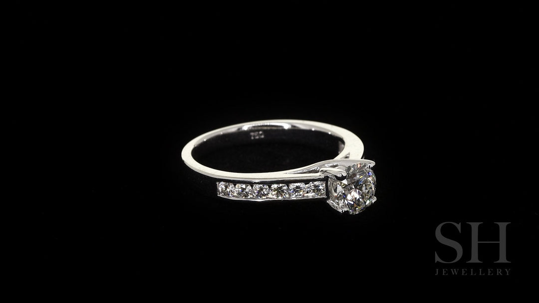 Modern 4-Claw engagement ring with channel set diamond band - W0022 (Lab Grown)