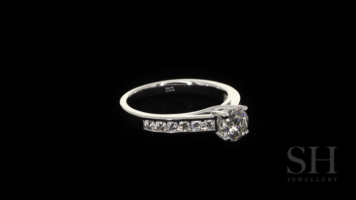 Modern 4-Claw engagement ring with channel set diamond band - W0022 (Lab Grown)
