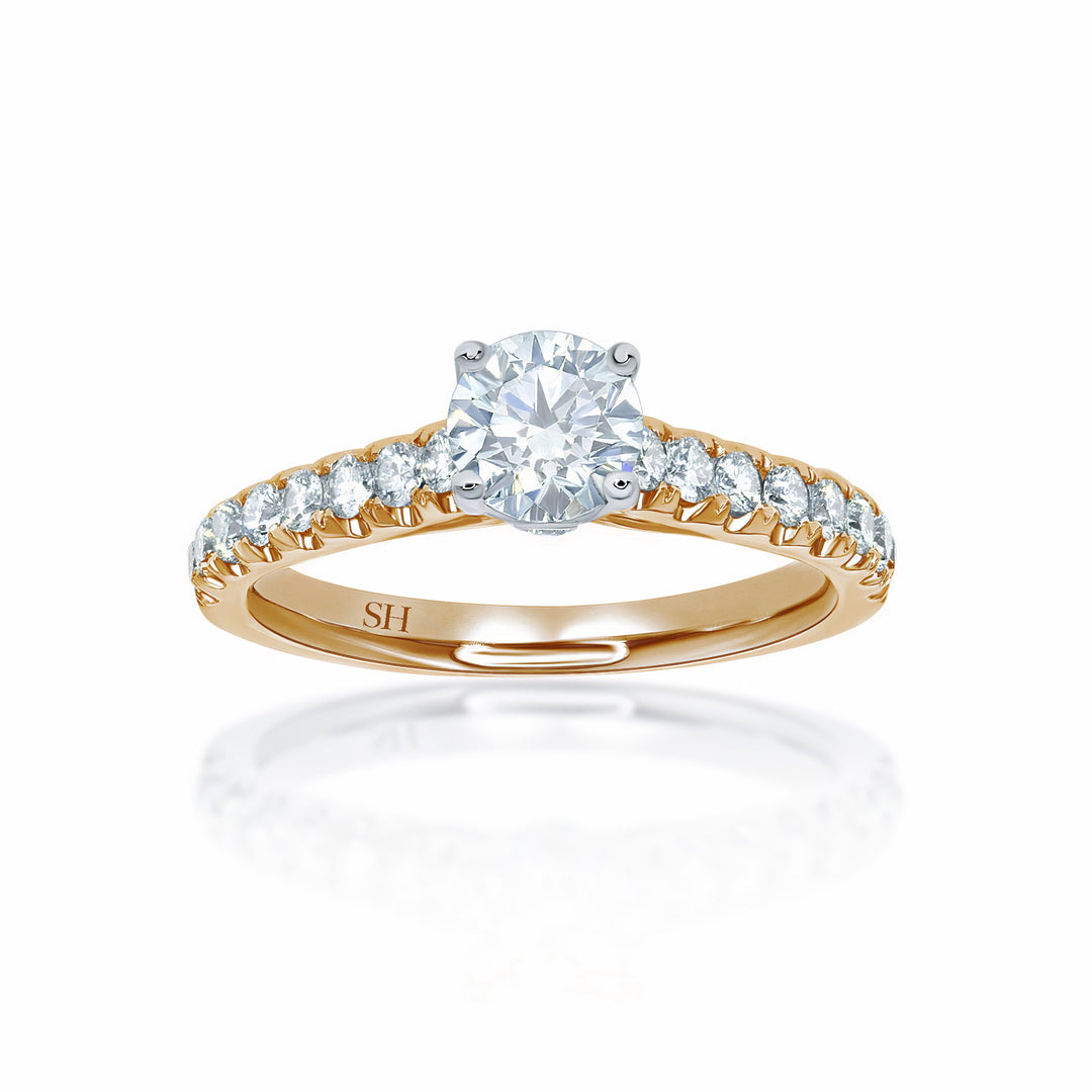 Classic 4-Claw engagement ring with pavé set diamond band - W0024 (Lab Grown)