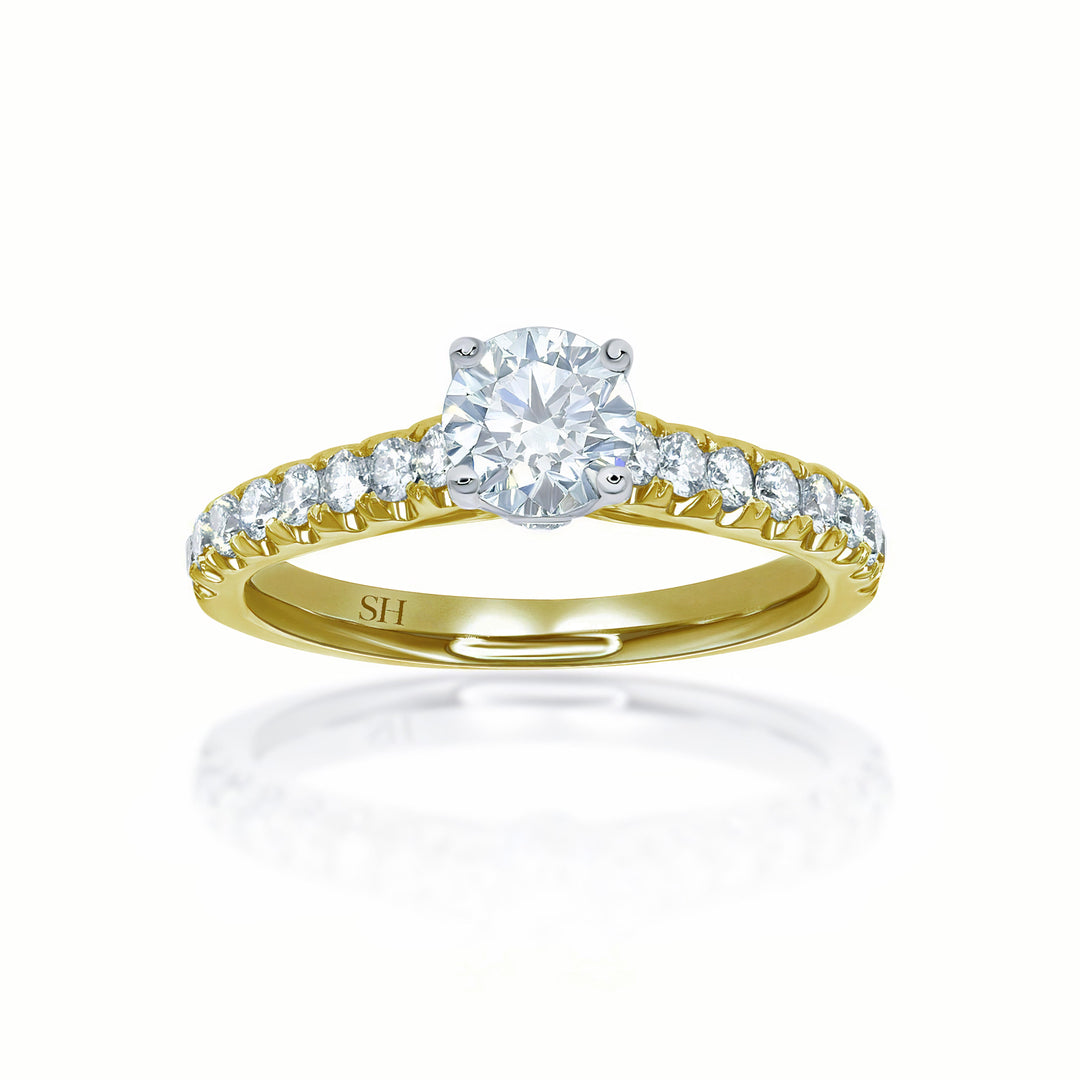 Classic 4-Claw engagement ring with pavé set diamond band - W0024 (Lab Grown)