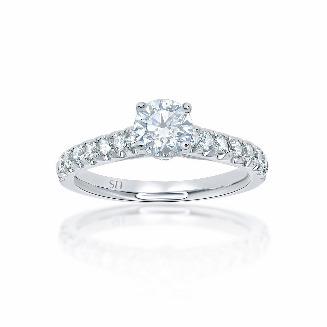 Classic 4-Claw engagement ring with pavé set diamond band - W0024 (Lab Grown)