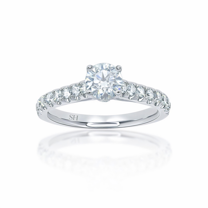 Classic 4-Claw engagement ring with pavé set diamond band - W0024 (Lab Grown)