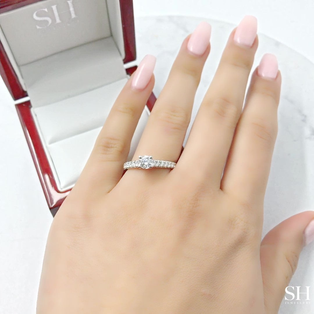 Classic 4-Claw engagement ring with pavé set diamond band - W0024 (Lab Grown)