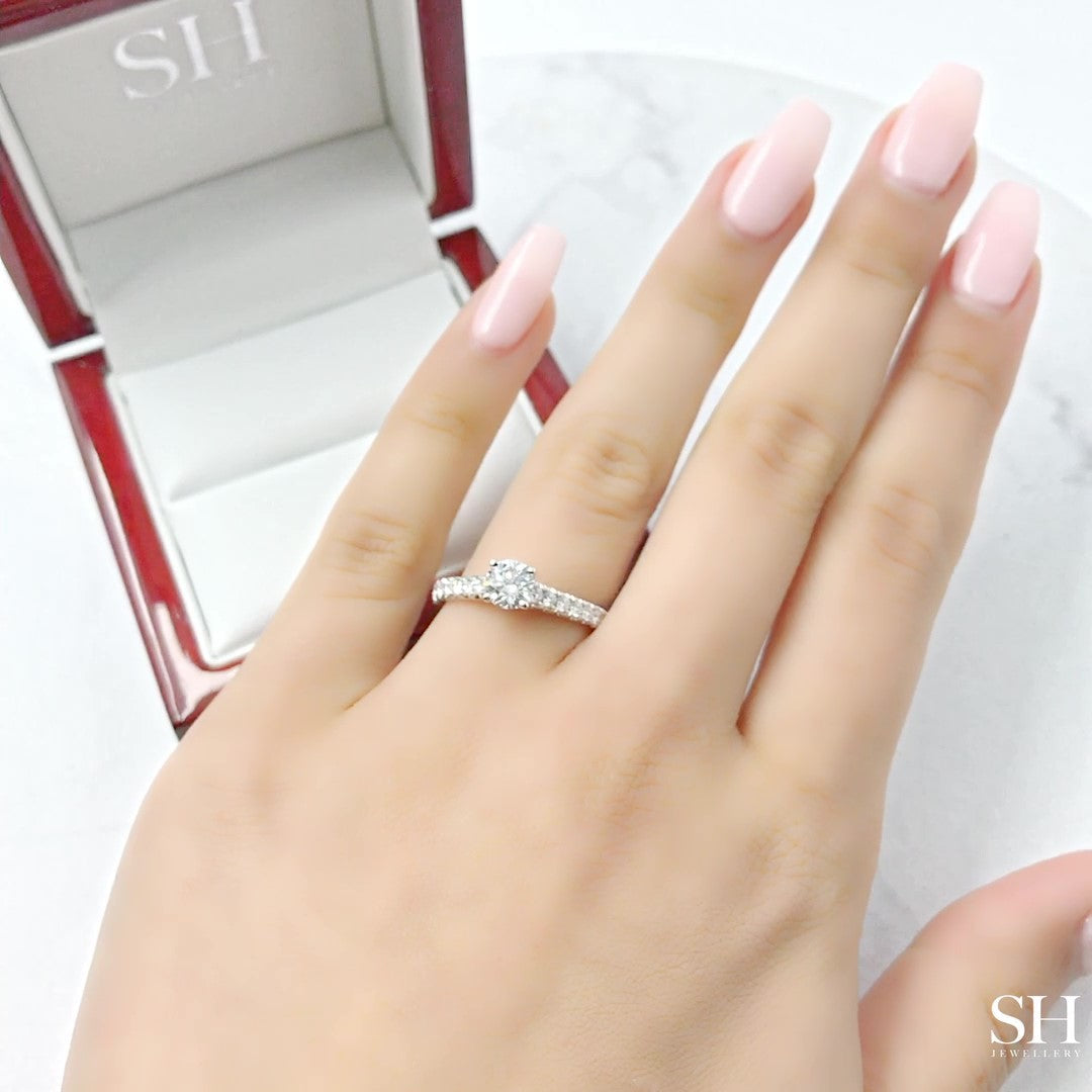 Classic 4-Claw engagement ring with pavé set diamond band - W0024 (Lab Grown)