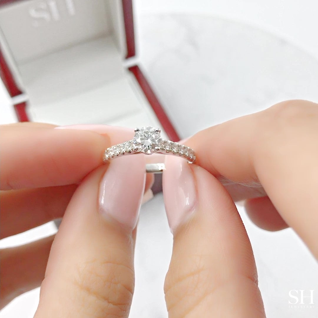 Classic 4-Claw engagement ring with pavé set diamond band - W0024 (Lab Grown)