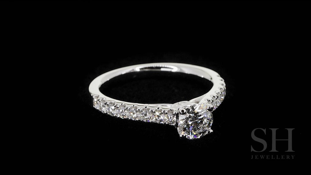 Classic 4-Claw engagement ring with pavé set diamond band - W0024 (Lab Grown)