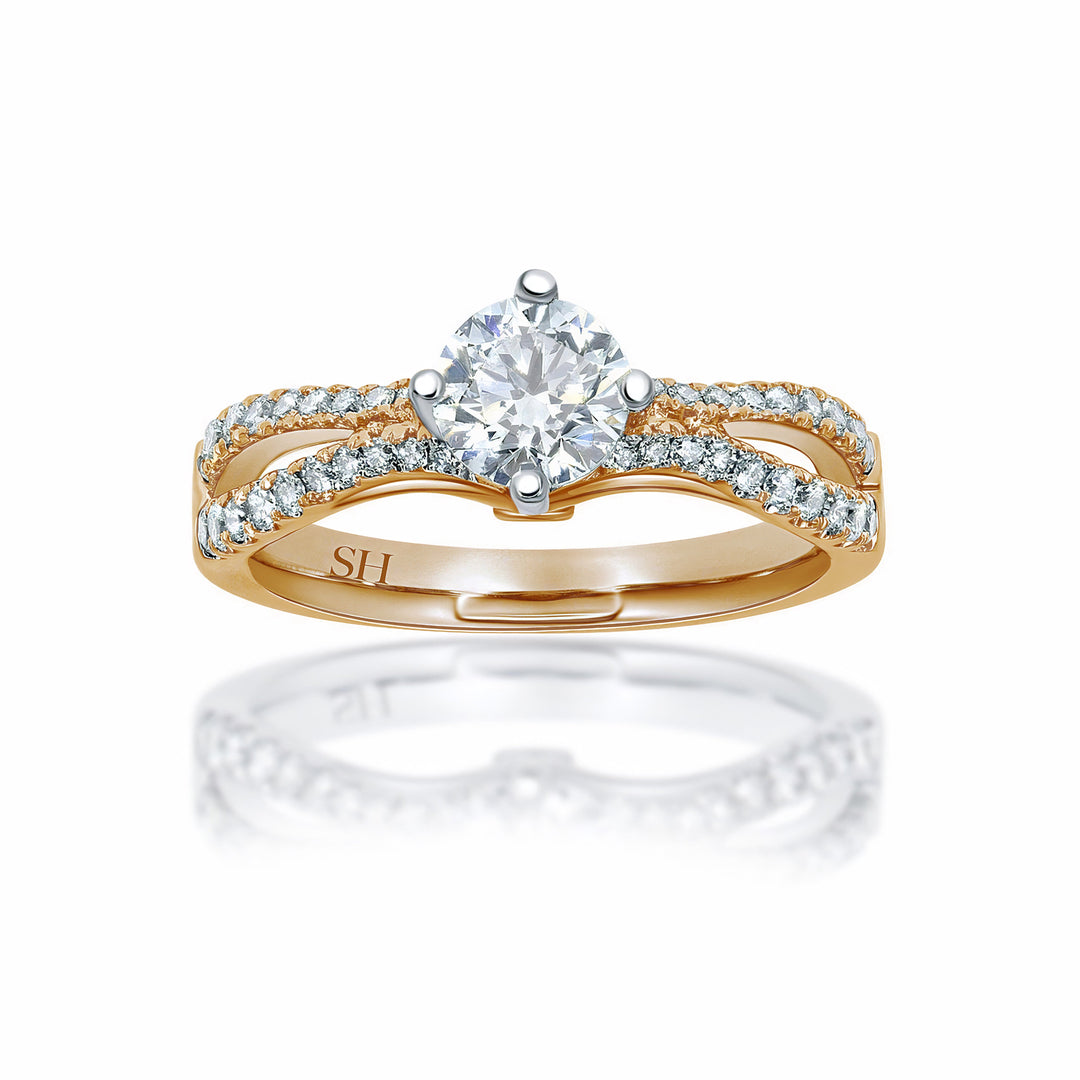 Modern 4-Claw engagement ring with bow-shaped pavé set band - W0026 (Lab Grown)