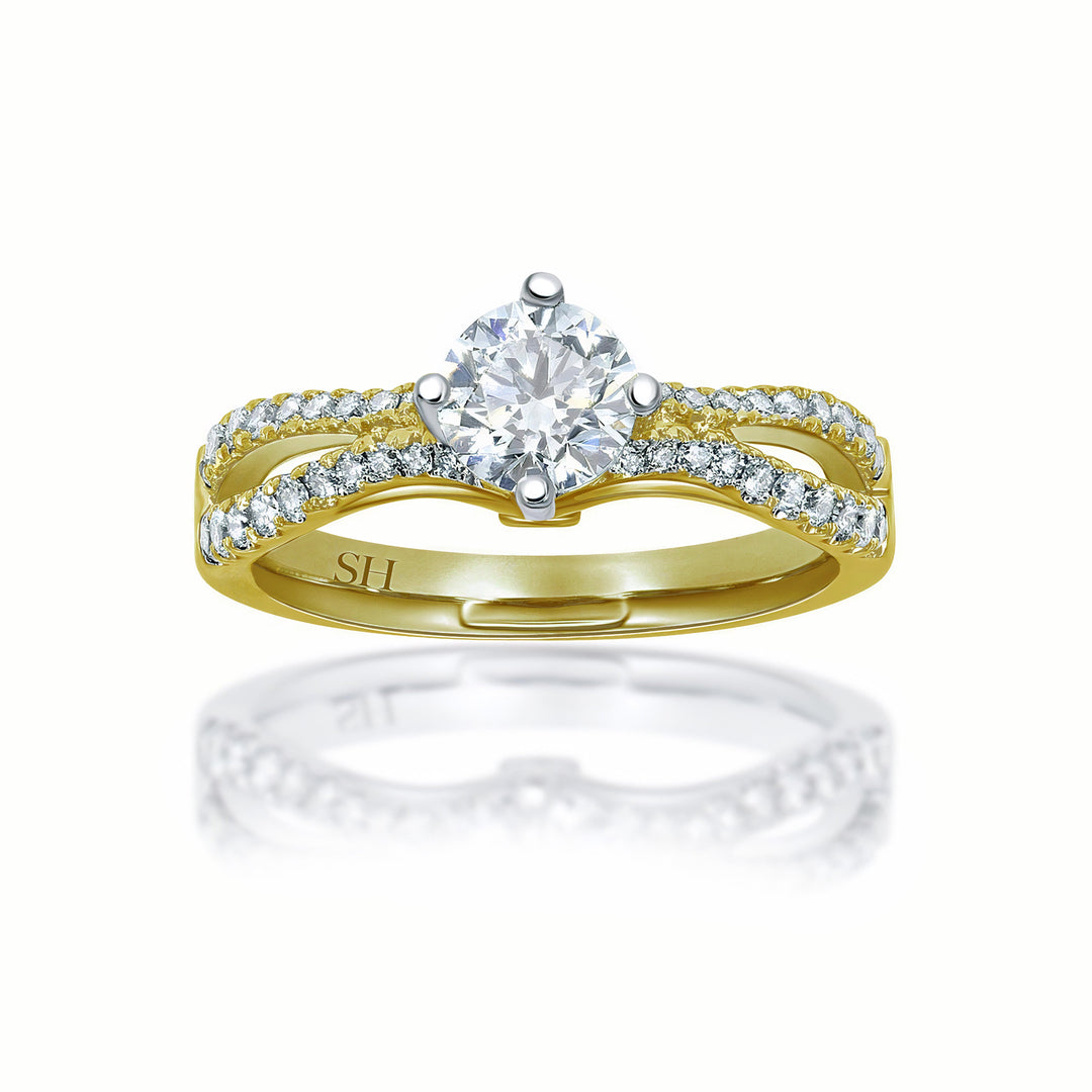 Modern 4-Claw engagement ring with bow-shaped pavé set band - W0026 (Lab Grown)