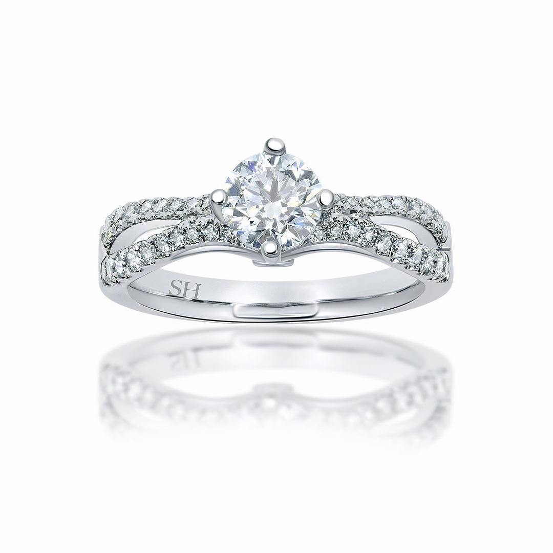 Modern 4-Claw engagement ring with bow-shaped pavé set band - W0026 (Lab Grown)