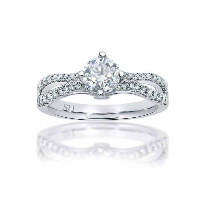 Modern 4-Claw engagement ring with bow-shaped pavé set band - W0026 (Lab Grown)