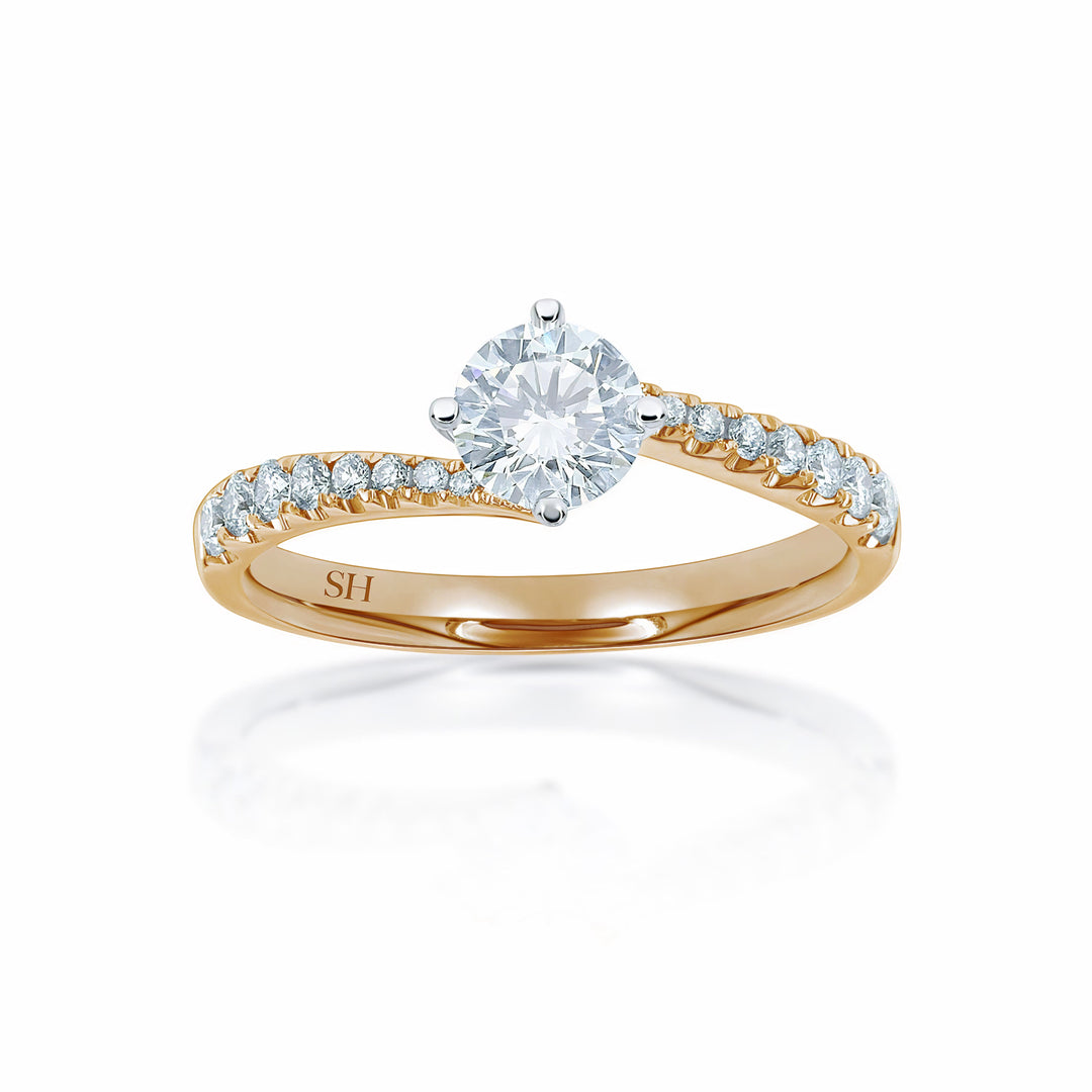 Modern 4-Claw engagement ring with offset diamond band - W0027 (Lab Grown)