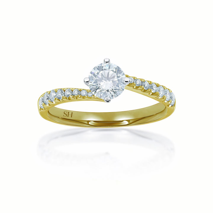 Modern 4-Claw engagement ring with offset diamond band - W0027 (Lab Grown)