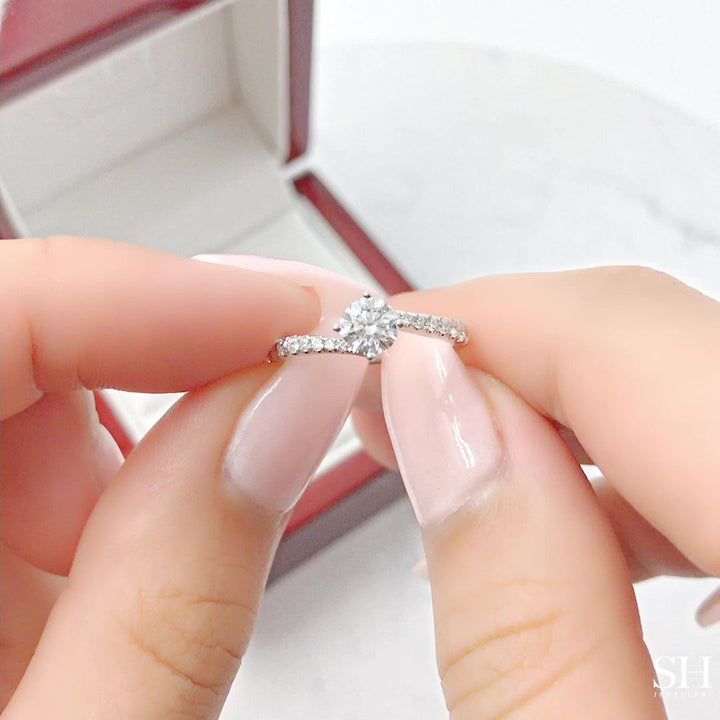 Modern 4-Claw engagement ring with offset diamond band - W0027 (Lab Grown)