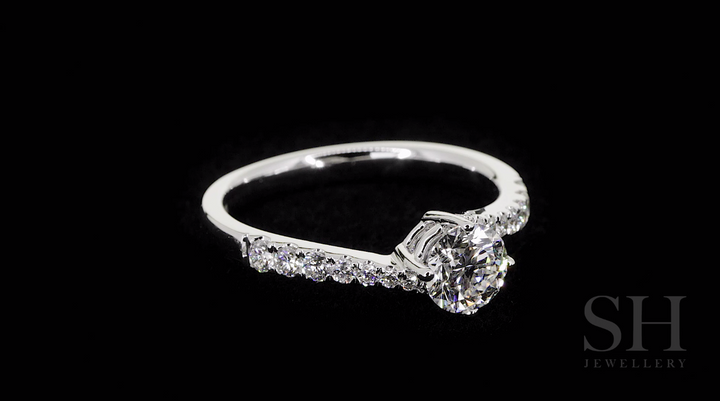 Modern 4-Claw engagement ring with offset diamond band - W0027 (Lab Grown)
