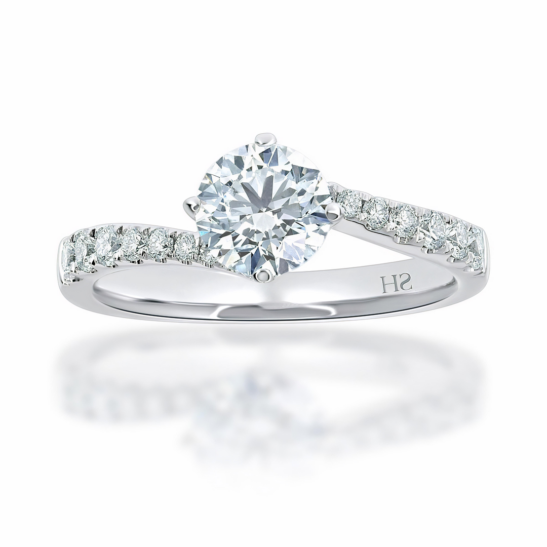 Modern 4-Claw engagement ring with offset diamond band - W0027 (Lab Grown)