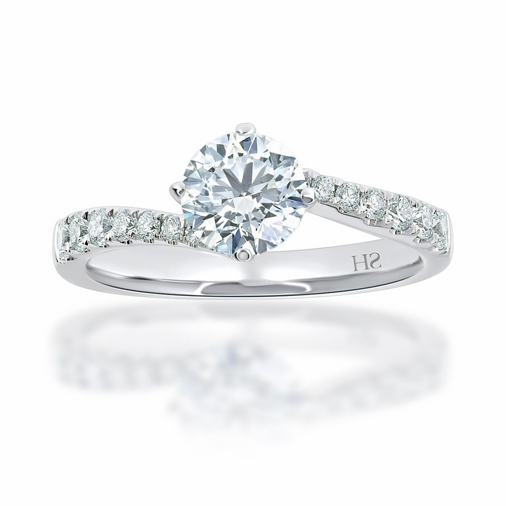 Modern 4-Claw engagement ring with offset diamond band - W0027 (Lab Grown)