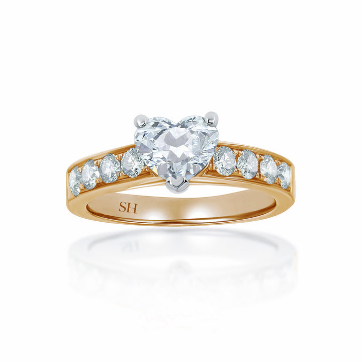 Modern 3-Claw Heart Shaped diamond engagement ring with pavé set diamond band - W0029 (Lab Grown)