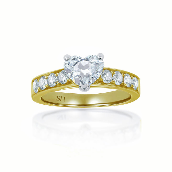 Modern 3-Claw Heart Shaped diamond engagement ring with pavé set diamond band - W0029 (Lab Grown)