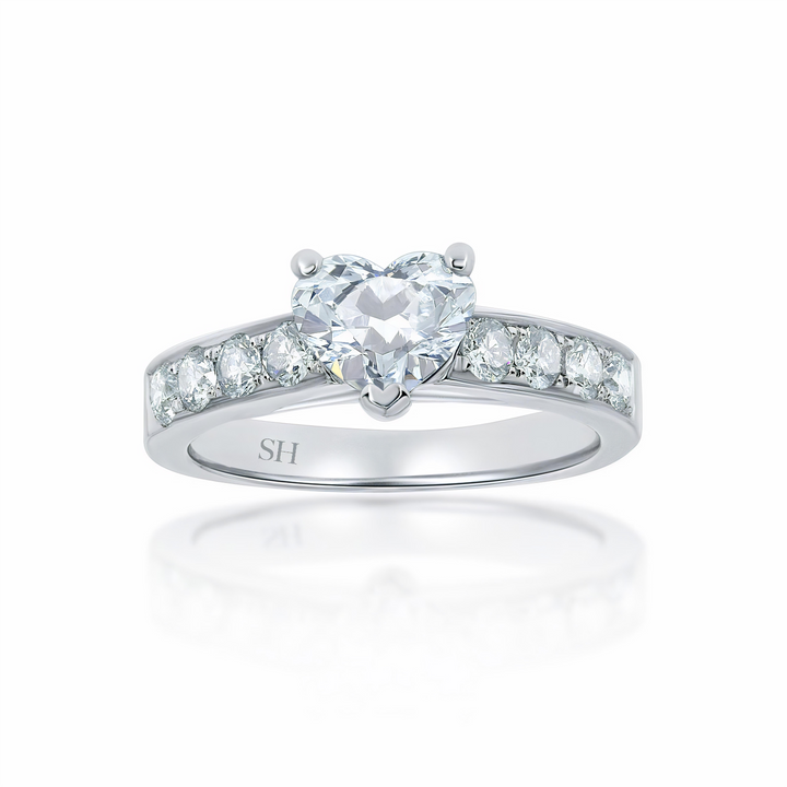 Modern 3-Claw Heart Shaped diamond engagement ring with pavé set diamond band - W0029 (Lab Grown)
