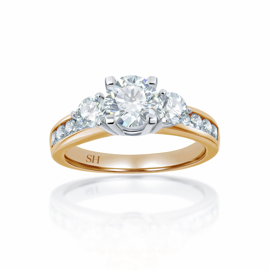 Modern 4-Claw trilogy ring with channel set band - W0032 (Lab Grown)