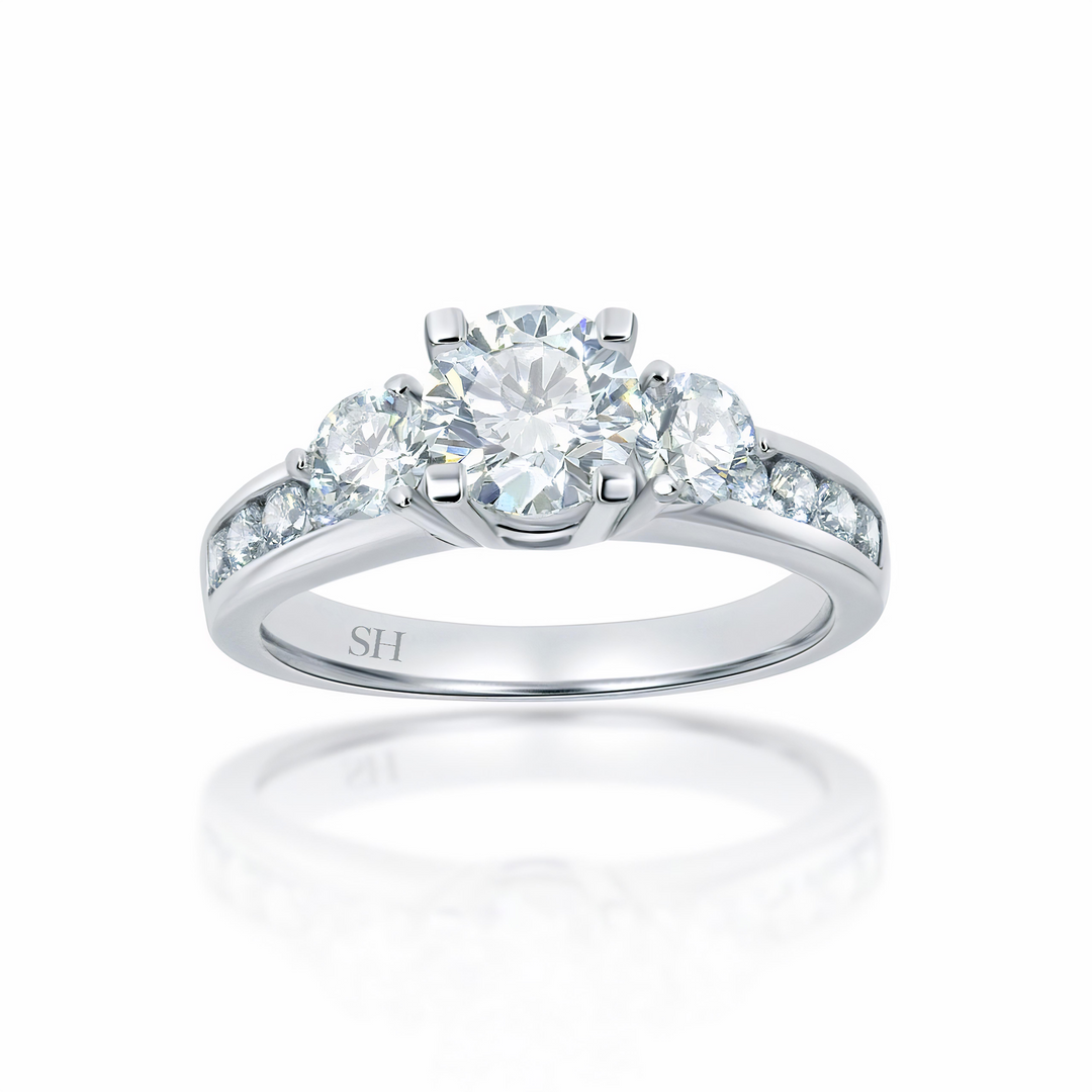 Modern 4-Claw trilogy ring with channel set band - W0032 (Lab Grown)