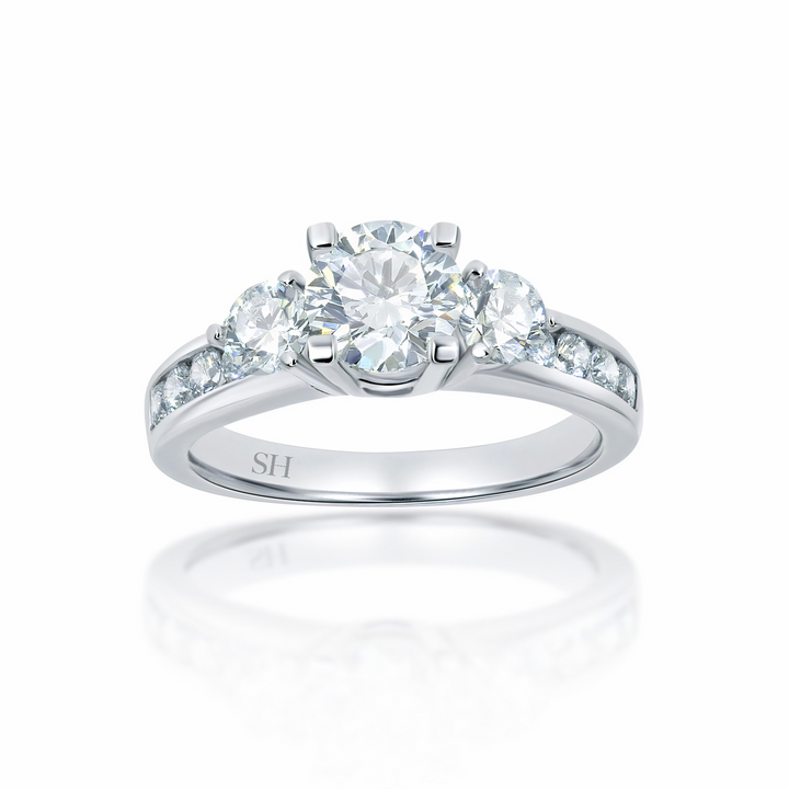 Modern 4-Claw trilogy ring with channel set band - W0032 (Lab Grown)