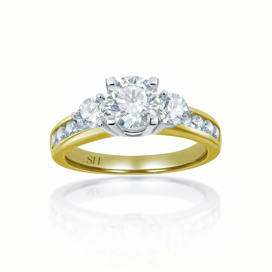 Modern 4-Claw trilogy ring with channel set band - W0032 (Lab Grown)