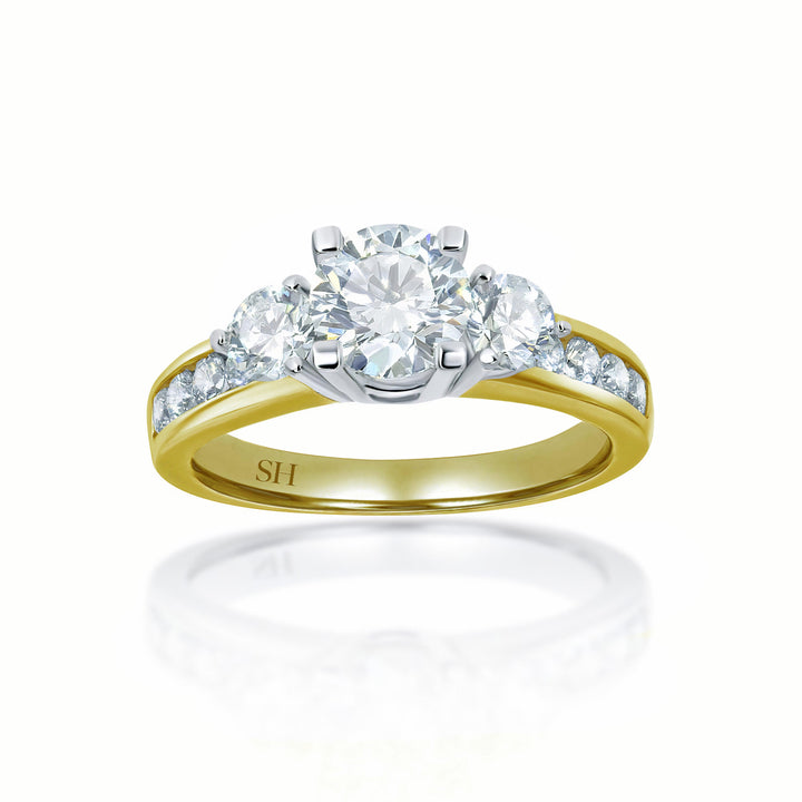 Modern 4-Claw trilogy ring with channel set band - W0032 (Lab Grown)