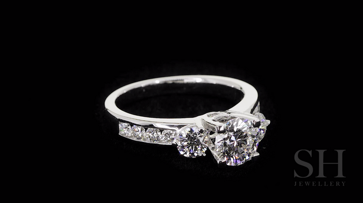 Modern 4-Claw trilogy ring with channel set band - W0032 (Lab Grown)