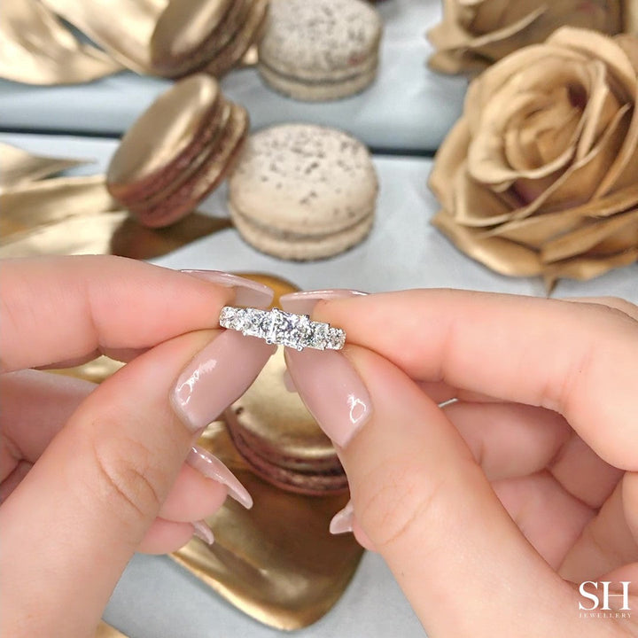 Modern Princess Cut Trilogy Ring with Claw Set Band - W0033 (Lab Grown)